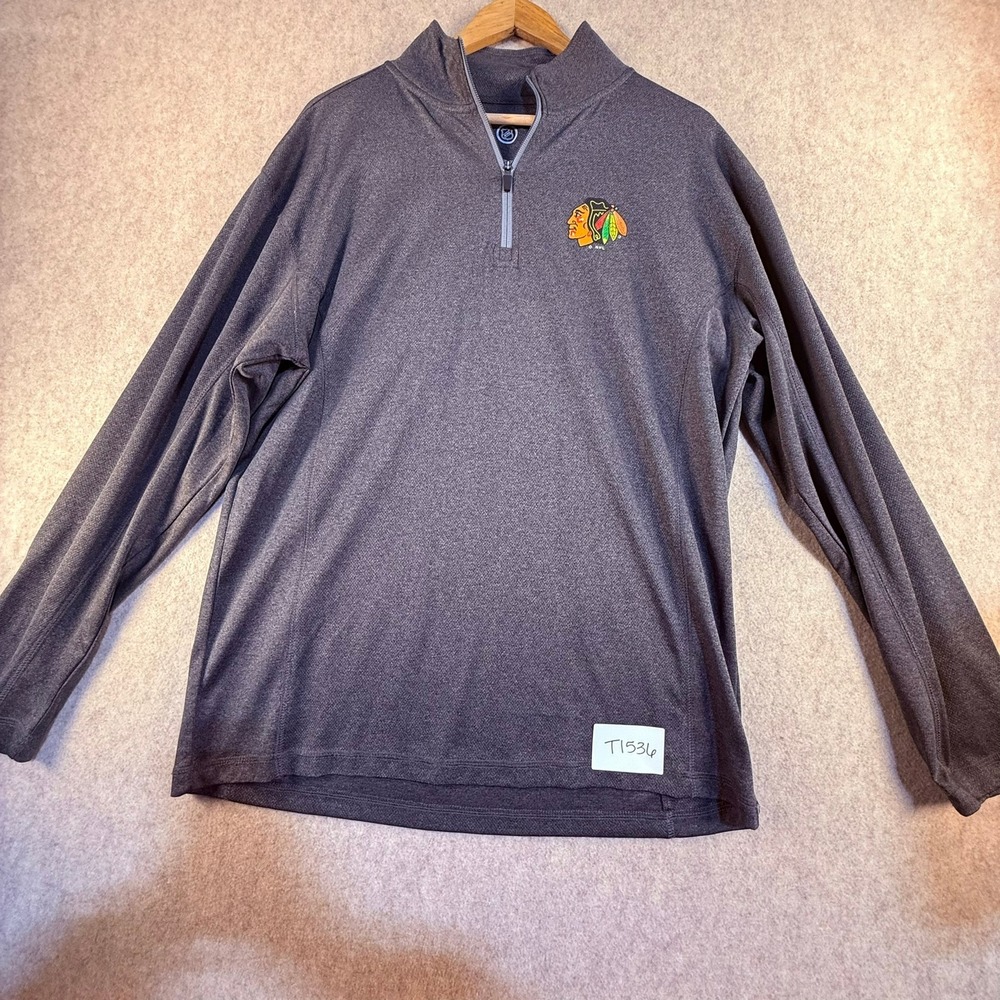 NHL‎ Chicago Blackhawks Mens Medium Quarter Zip Pullover Gray Heathered T1536